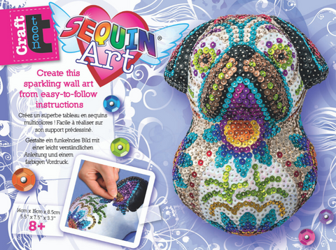 SUGAR PUG Sequin Art 3D Plaque - Sparkling Arts & Crafts Decorative DIY Kit